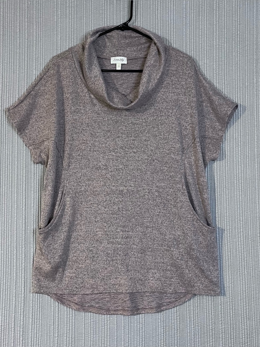 Siren Lily Cozy Cowl Neck Tunic Sweater Top Front Pockets Womens L Heather Beige